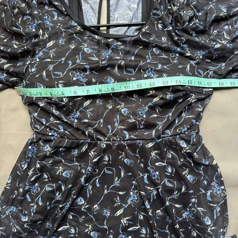 Bloomchic Swim Dress Womens 10 Black Blue Cover Up One Piece Swimsuit Floral